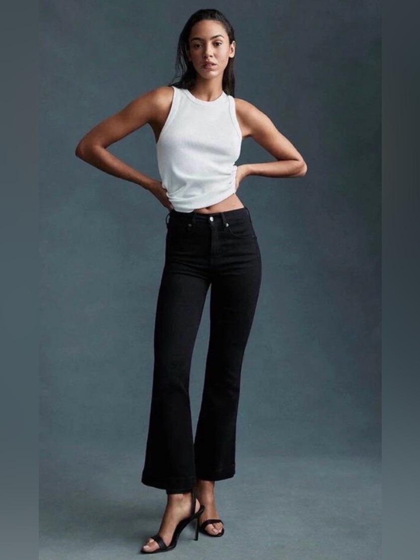 Veronica Beard Carson Ankle Flare Jeans Women’s 30 High Rise Washed Onyx Black